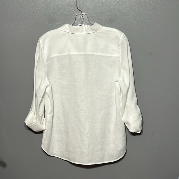 Chico’s Classic-Fit No-Iron Linen Shirt Long Sleeve Crisp White Button Up Top - Picture 9 of 13